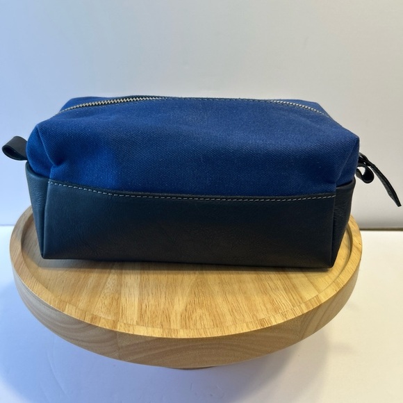 F H Wadsworth men’s toiletry bag blue canvas black leather Travel Bag 10”x4.5” - Picture 5 of 8